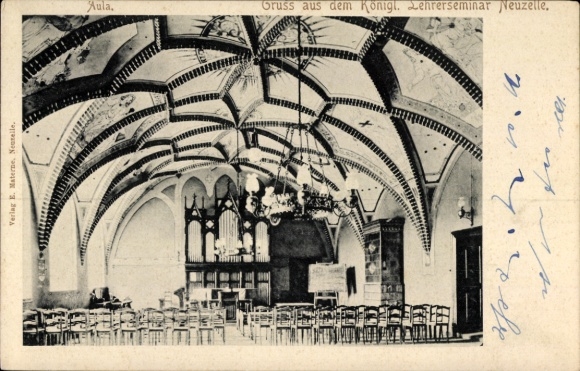 Postcard Neuzelle in Brandenburg, auditorium in the Royal Teacher Training College for Architecture, chairs