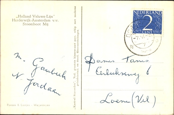 Postcard Harderwijk Amsterdam Holland Veluwe Line, Steamboat Me
