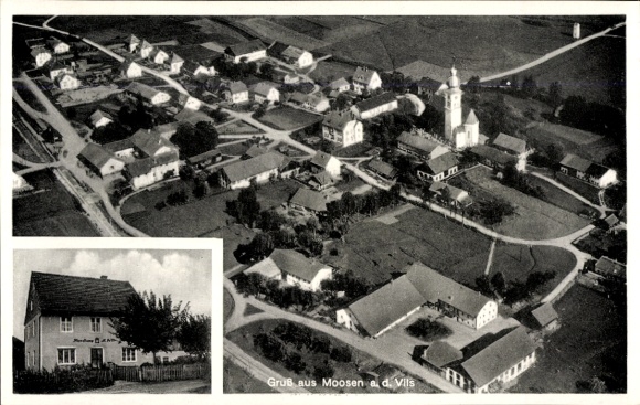 Ak Moosen an der Vils Taufkirchen an der Vils Oberbayern, Fliegeraufnahme