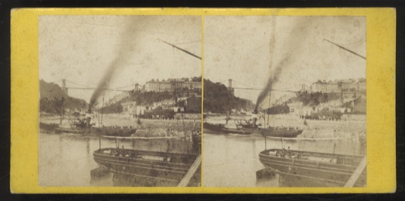 Stereo photo view over the River Avon to Bristol, bridge in the background