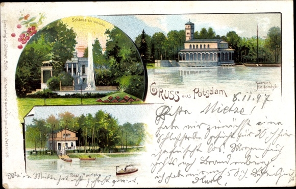 Chromo-Litho Potsdam in Brandenburg, Schloss Glienecke, Restaurant Moorlake, Heilandskirche Sakrow