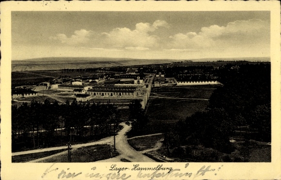Postcard Hammelburg in Lower Franconia Bavaria, aerial photograph, camp landscape, clouds, buildings, streets
