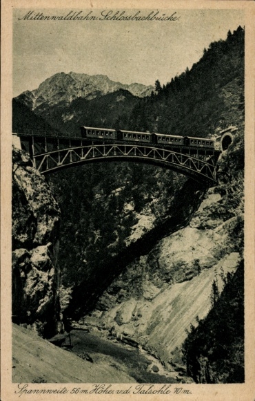 KP Reith w pobliżu Seefeld Tyrol, Karwendelbahn, Mittenwaldbahn, Schlossbachbrücke