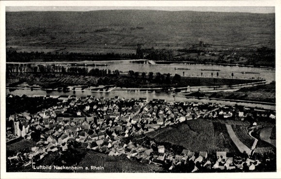 Postcard Nackenheim am Rhein, aerial photograph
