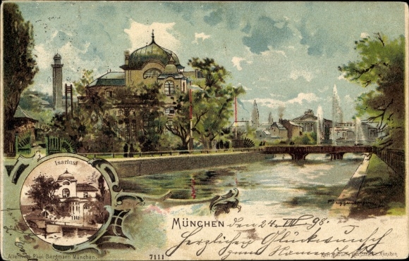 Artist Chromo-Litho Guggenberger, Thomas, Isarlust, river section, partial view