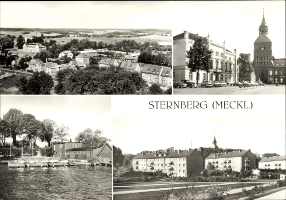 Postcard Sternberg in Mecklenburg, Karl Liebknecht Platz, Sternberger See, Leonhardstraße