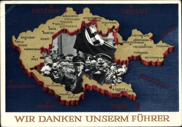 Postal stationery Postcard We thank our Führer, Sudetenland, Bohemia, Moravia, Hitler