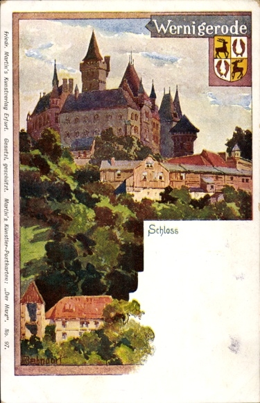 Kunstenaar Ak Bahndorf, Heribert, Wernigerode in de Harz, algemeen beeld, kasteel