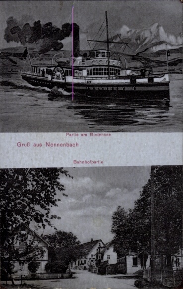 Ak Nonnenbach Hemigkofen Kressbronn am Bodensee, Dampfer, Bahnhofpartie