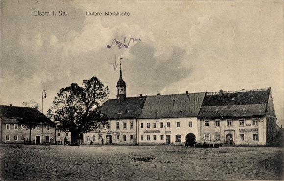 Postcard Elstra in Upper Lusatia Saxony, Elstra i. Sa., Lower Market Side, Architecture, Clouds