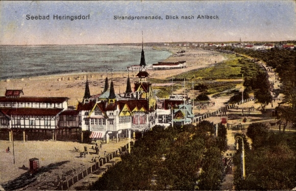 Postcard Ostseebad Heringsdorf on Usedom, beach promenade, view to Ahlbeck