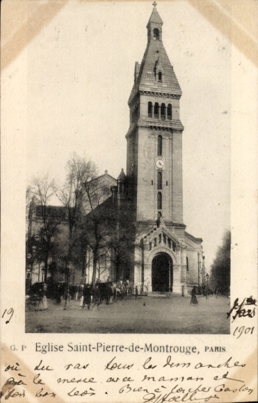 Ak Paris XIII, Eglise Saint-Pierre-de-Montrouge, kerk, architectuur, mensen,