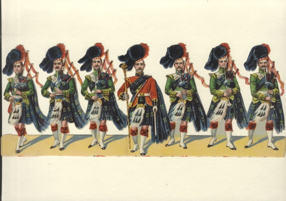 Oblate Block Bagpiper in Scottish Costume / Uniform, approx. 12 x 29 cm