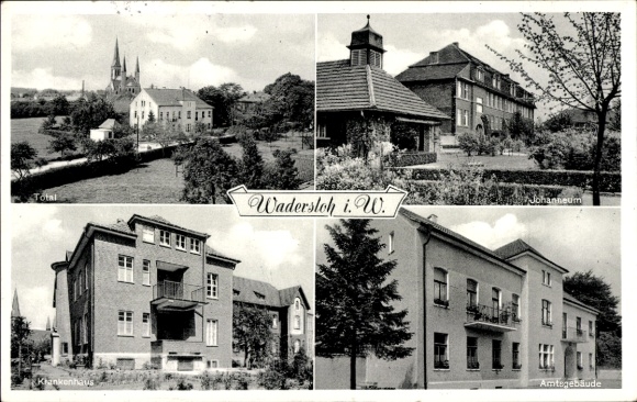Postcard Wadersloh in Westphalia, general view, Johanneum, office building, hospital