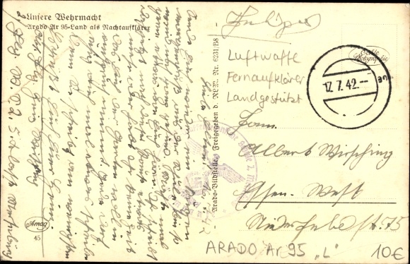 Postcard Deutsche Wehrmacht, Luftwaffe, Arado Ar 95 Land, night reconnaissance aircraft, biplan