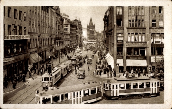 Postcard Praha Prague Czech Republic, Graben, tram line 22