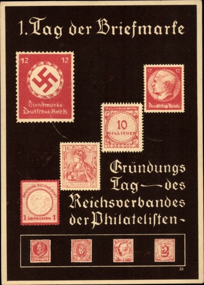 Postzegels Ak 1e Postzegeldag, oprichtingsdag van de Reichsvereniging van Filatelisten