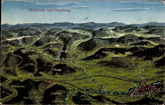 Ak Hersbruck in Mittelfranken, Landschaftsbild, Hersbruck und Umgebung, Flüsse, Hügel, Orte