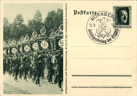 Postal stationery Postcard Reich Party Rally Nuremberg, standard bearer, NSDAP