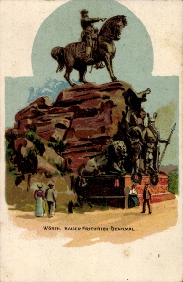 Chromo-Litho Wœrth sur Sauer Woerth Wörth on the Sauer Alsace Bas Rhin, Kaiser Friedrich monument