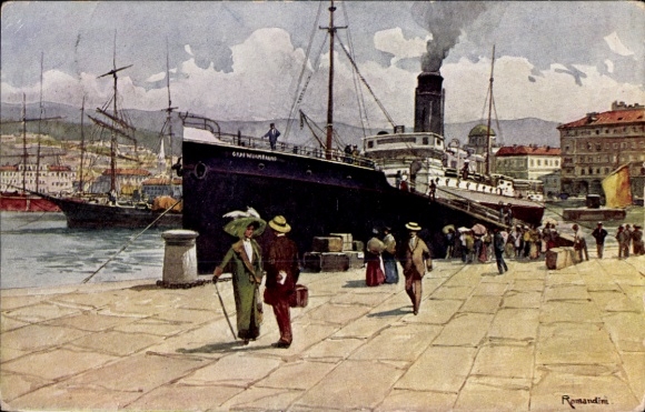 Artist Postcard Romandini, Trieste Friuli Venezia Giulia, steamer Graf Wurmbrand in the harbor, Öst. Lloyd