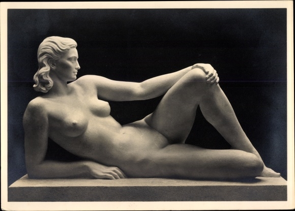 Postcard plastic The wave by Fritz Klimsch, female nude, HdK 427, Photo Hoffmann