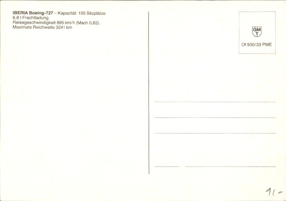 Postcard Spanish passenger aircraft Iberia, Boeing 727