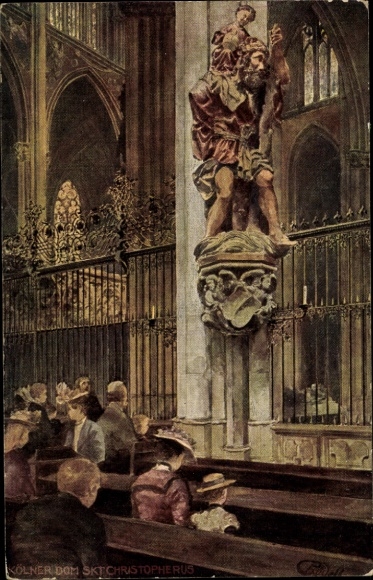 Artist Postcard Rüdell, Karl, Cologne on the Rhine, St. Christopher in the Cathedral
