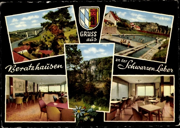 Ak Beratzhausen Oberpfalz, Wappen, Schwarzer Laber, Schwimmbad, Tanzcafé Altonia