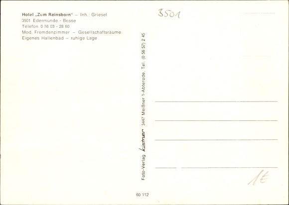 Postcard Besse Edermünde in Hesse, Hotel Rainsborn, outdoor pool, bus