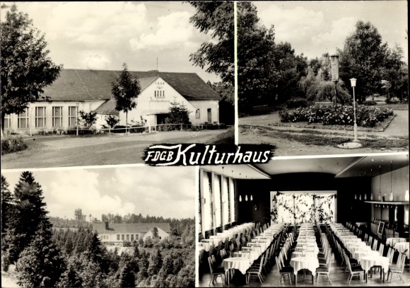 Ak Schmiedefeld am Rennsteig Suhl, FDGB Kulturhaus, Außenansicht, Garten, Innenansicht