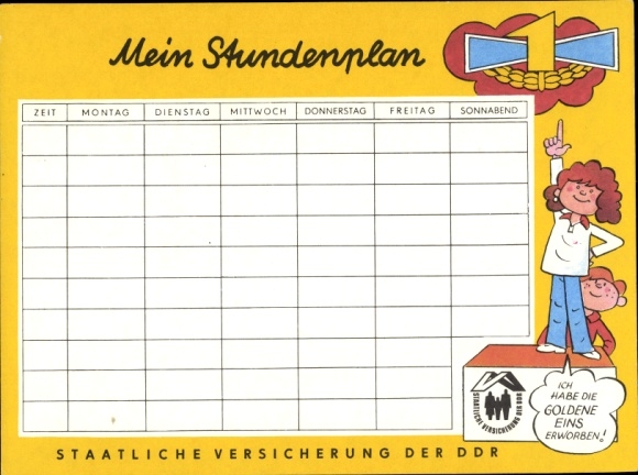 Timetable GDR state insurance, Goldene Eins, picture story around 1970
