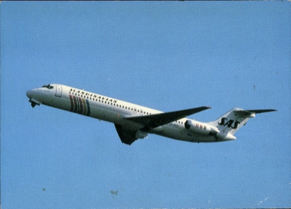Postcard passenger aircraft SAS, DC-9 jetliner