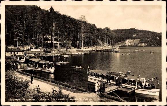 Ak Kriebstein Midden-Saksen, Zschopau-dam, bootstation, salonstoomboot Wappenfels
