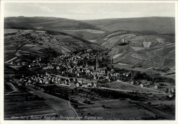 Postcard Kiedrich in the Rheingau Taunus, aerial photograph