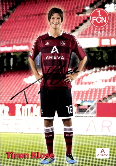 Autograph card footballer Timm Klose, 1. FC Nuremberg, autograph