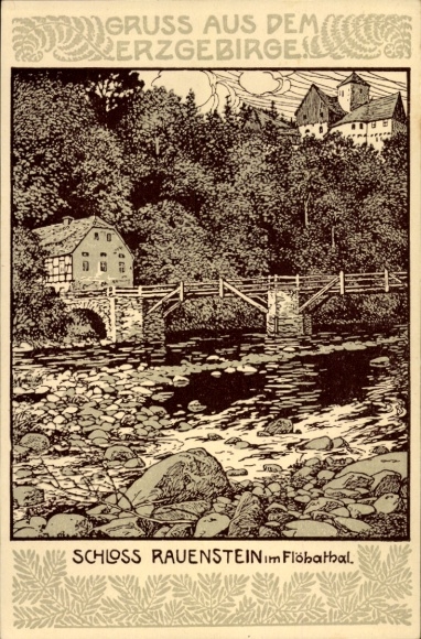 Künstler Ak Rauenstein Lengefeld im Erzgebirge Sachsen, Schloß Rauenstein im Flöhathal