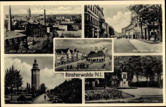 Ak Finsterwalde in der Niederlausitz, Hindenburgplatz, Kriegerdenkmal, Adolf Hitler Straße