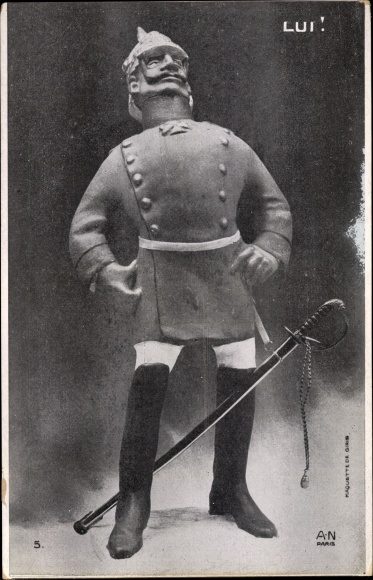 Ak Franse propaganda, Kaiser Wilhelm II, Lui, karikatuur