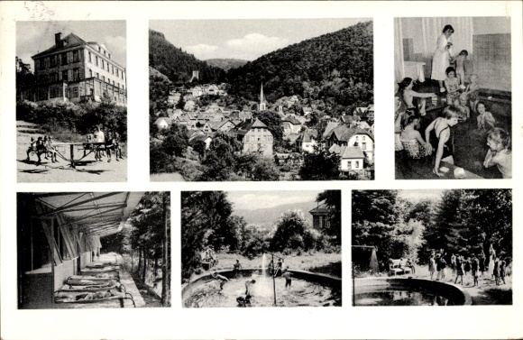 Ak Elmstein in der Pfalz, Kinder Kurheim Schafhof, Spielplatz, Gesamtansicht, Schwimmbad