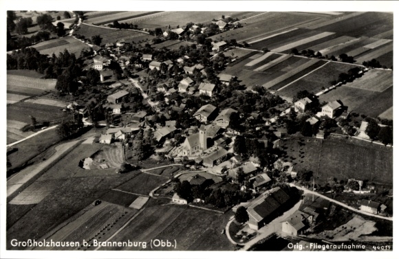 Postcard Großholzhausen Raubling in Upper Bavaria, aerial photograph