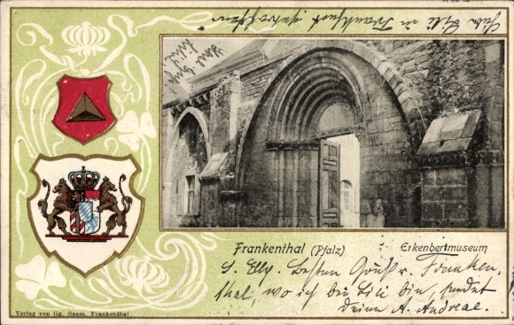 Präge Wappen Passepartout Ak Frankenthal in der Pfalz, Erkenbert-Museum