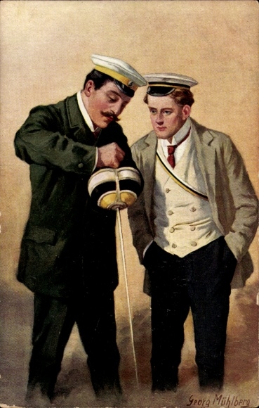 Studentika Artists Postcard Mühlberg, Georg, Corps Servant Spear Pulling, Bat