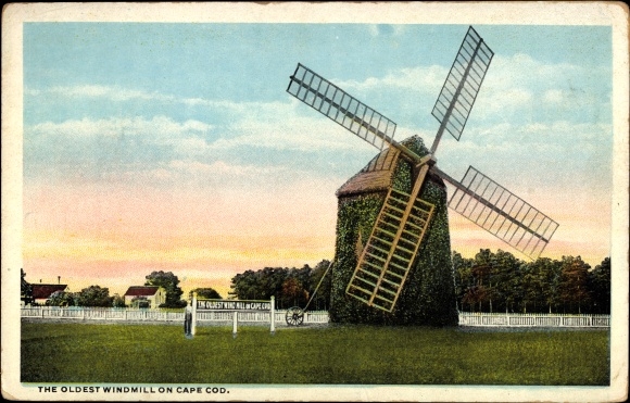 Postcard Cape Cod Massachusetts USA, The Oldest Windmill