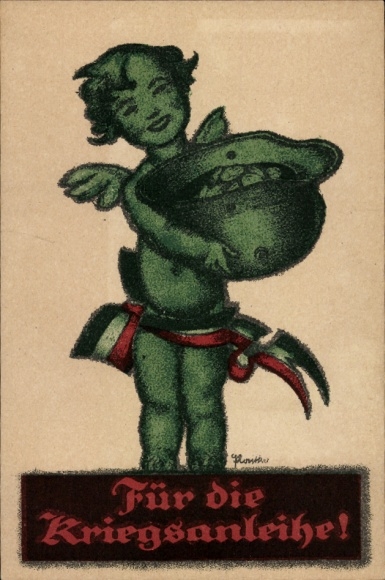Artist Postcard For the War Bonds, Angel, Steel Helmet