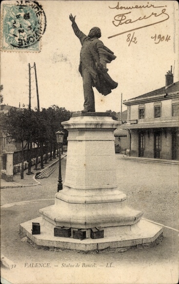 Ak Valence Drôme, Statue de Bancel