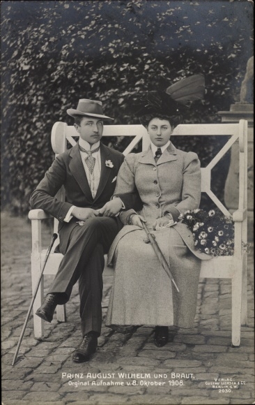 Ak Prinz August Wilhelm und Alexandra Viktoria von Preußen, 08.10.1908, Liersch 2030