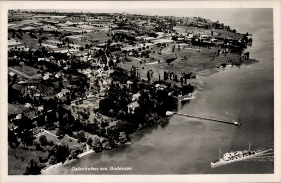 Ak Gaienhofen aan het Bodenmeer, luchtfoto, schip