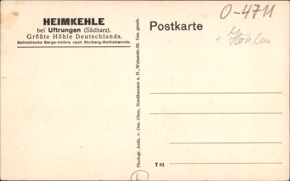 Postcard Uftungen Südharz, Heimkehle cave, Wilder Stieg with alpine landscape