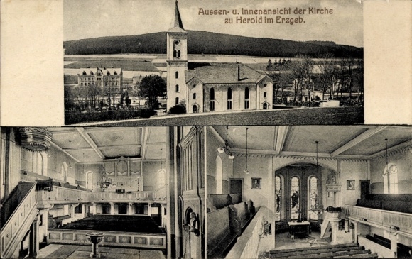 Ak Herold Thum im Erzgebirge Sachsen, Kirche in Herold, Außenansicht, Innenansicht, Erzgebirge